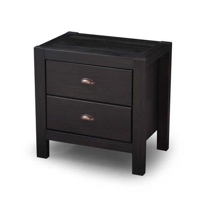 Farmhouse Style Solid Pine Wood 2-Drawer Nightstand Bedside Table in Black — Chic Home-Decor