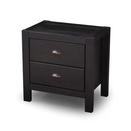 Farmhouse Style Solid Pine Wood 2-Drawer Nightstand Bedside Table in Black — Chic Home-Decor