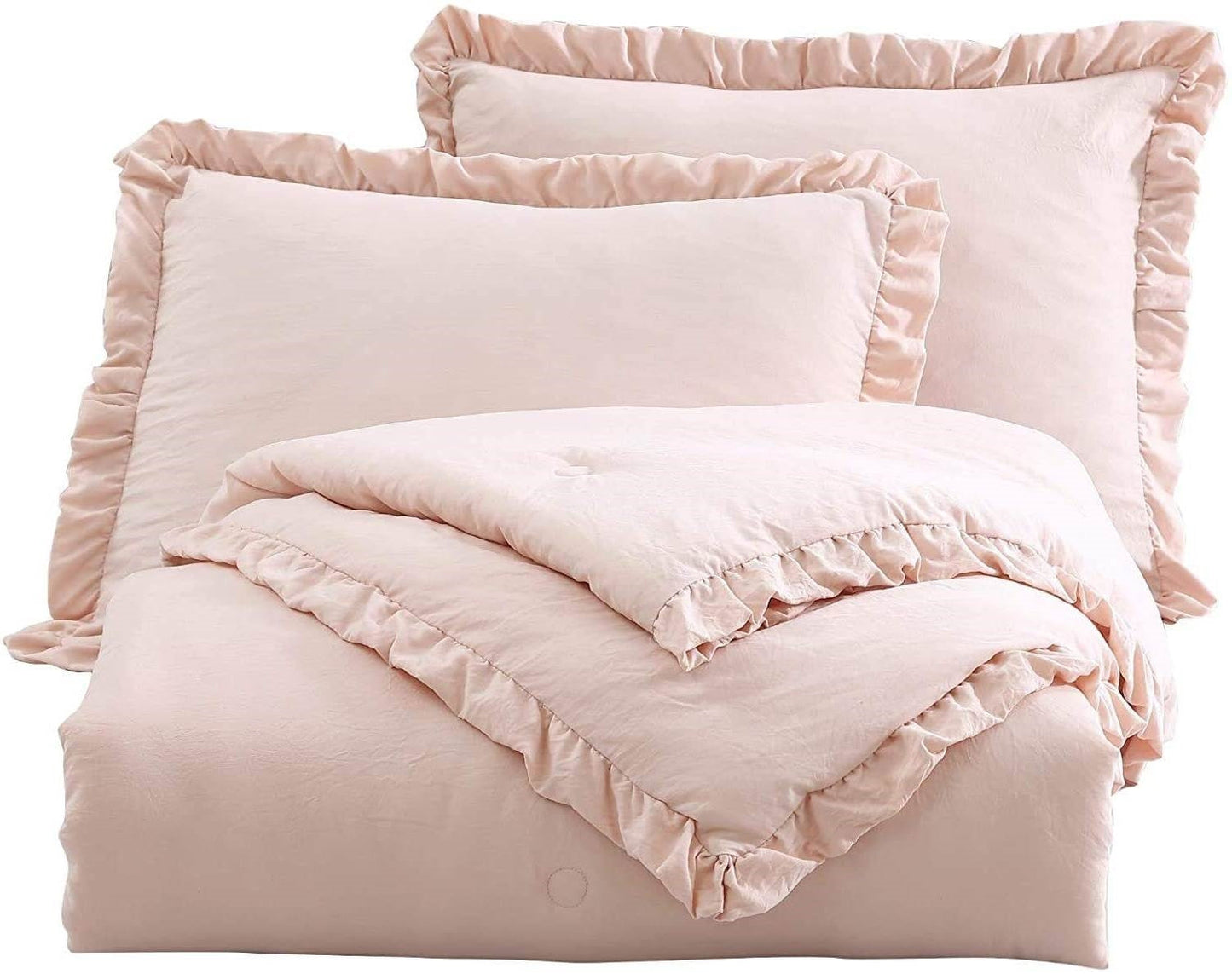 Full Size Pink Stone Washed Ruffled Edge Microfiber Comforter Set — Chic Home-Decor