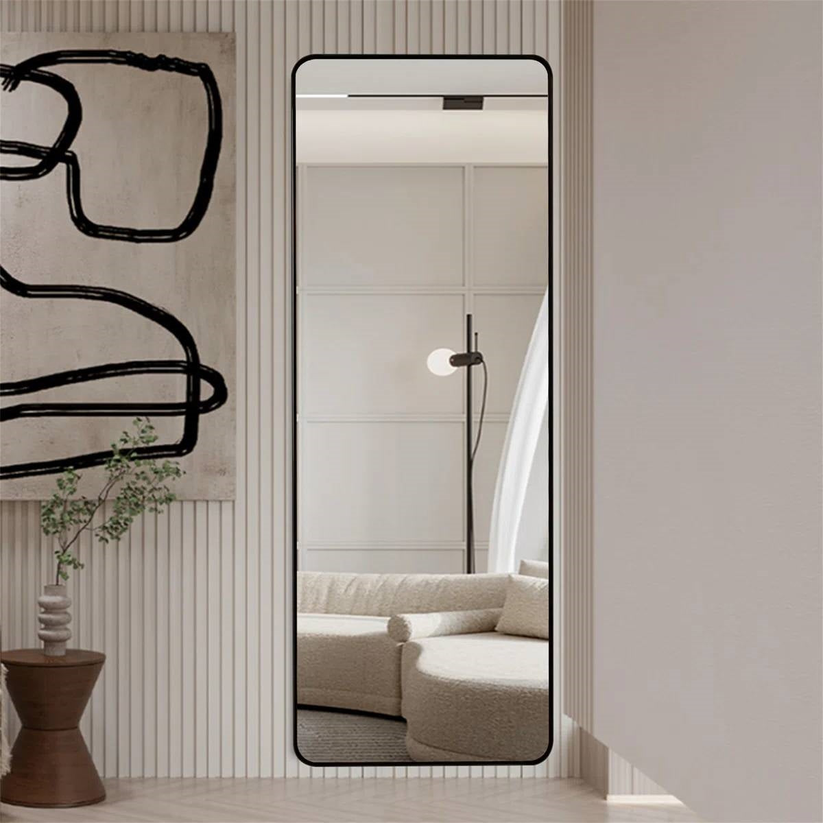 Black 60-inch Full Length Floor Mirror with Stand and Wall Mount Holes