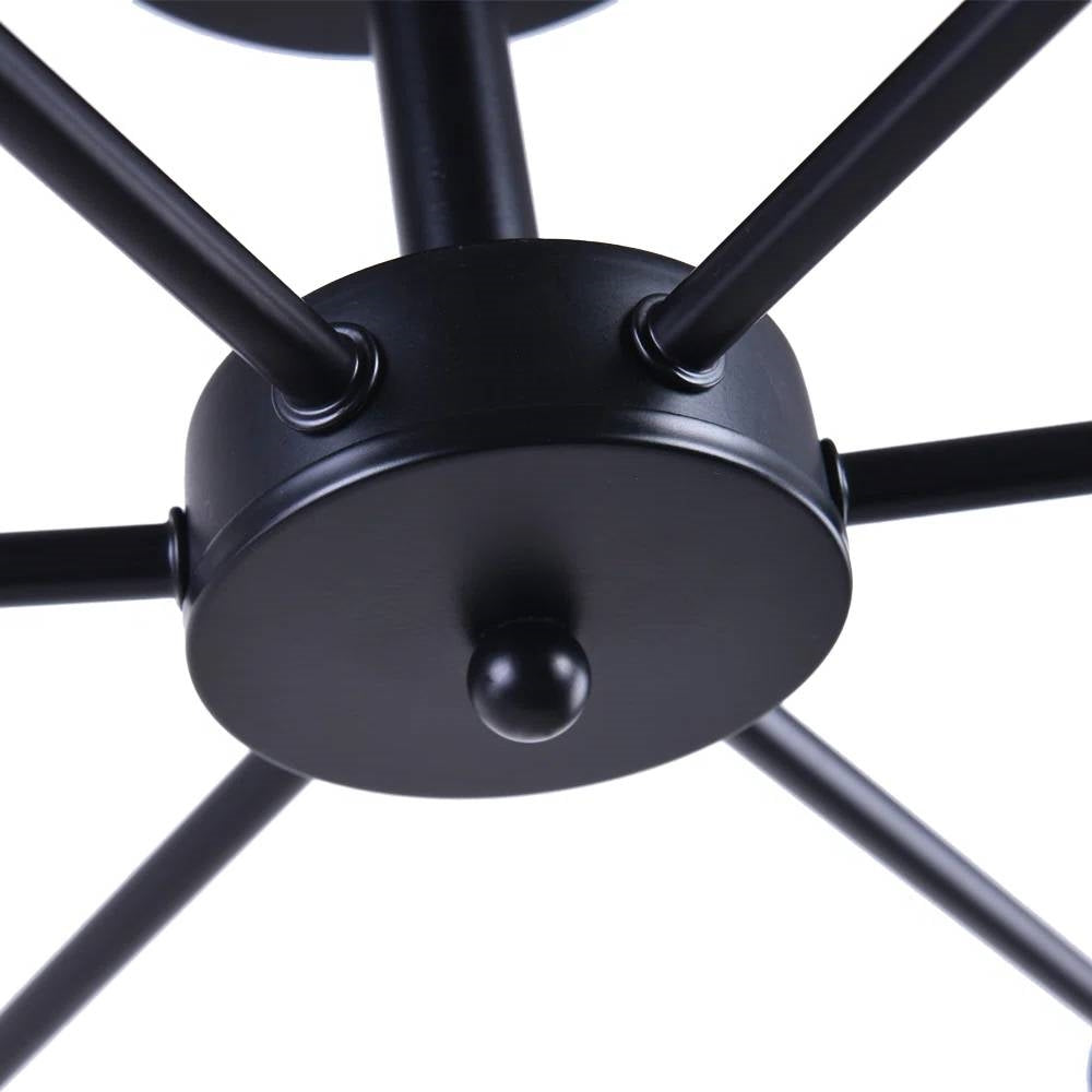 Mid-Century Modern 6-Light Semi Flush Mount Sputnik Ceiling Light in Black