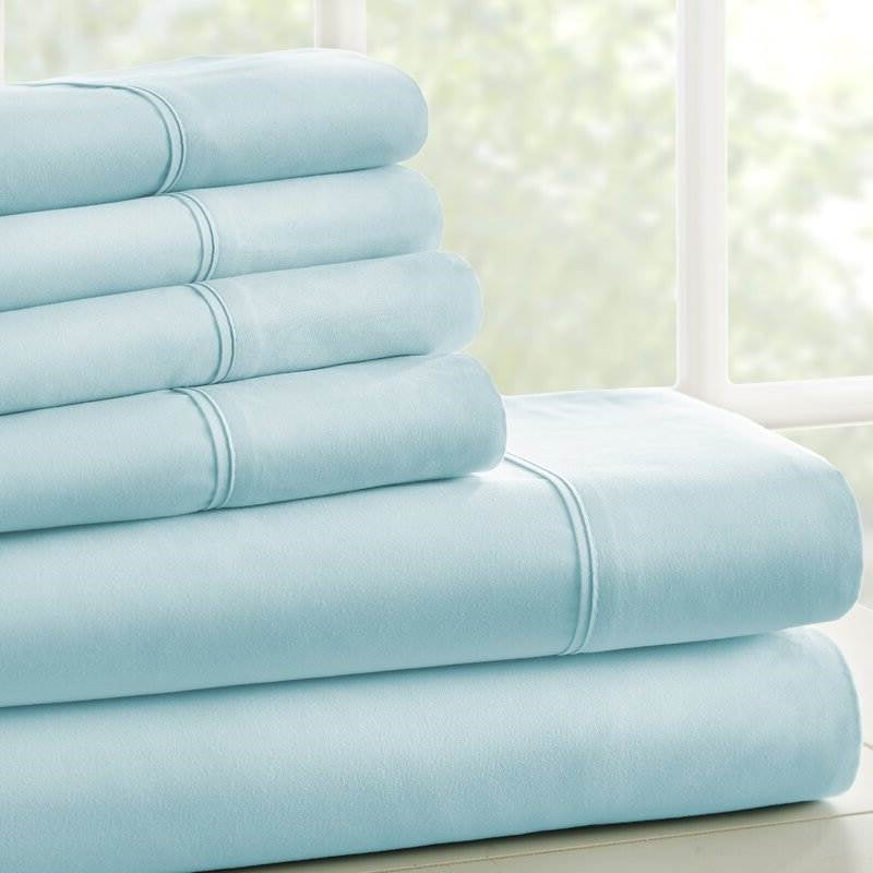 King Size Aqua 6 Piece Wrinkle Resistant Microfiber Polyester Sheet Set — Chic Home-Decor
