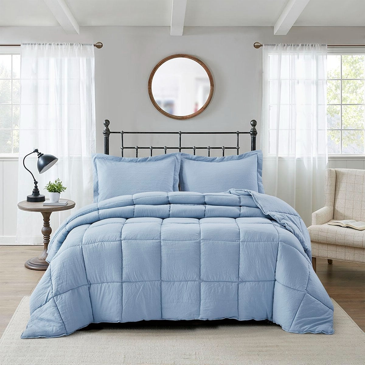 King Size Blue 3 Piece Microfiber Reversible Comforter Set — Chic Home-Decor