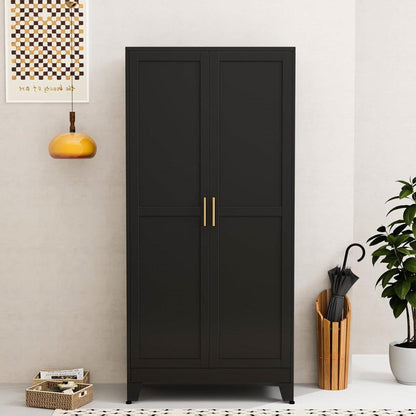 Black Metal Multifunctional Storage Armoire Wardrobe Closet