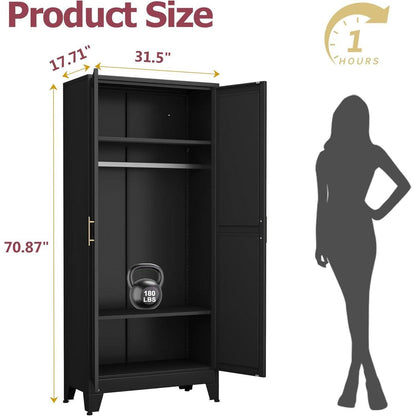 Black Metal Multifunctional Storage Armoire Wardrobe Closet