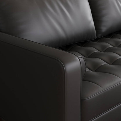 Black Upholstered Faux Leather Sofa w/ Pillows Solid Hardwood Legs