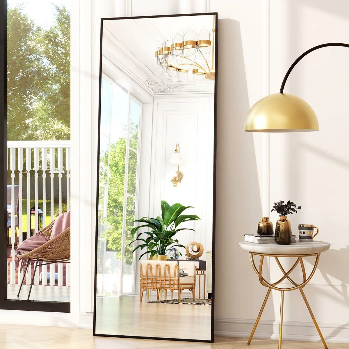 Black 64-inch Full Length Floor Mirror with Stand and Wall Mounting Holes