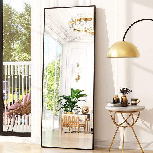 Black 64-inch Full Length Floor Mirror with Stand and Wall Mounting Holes
