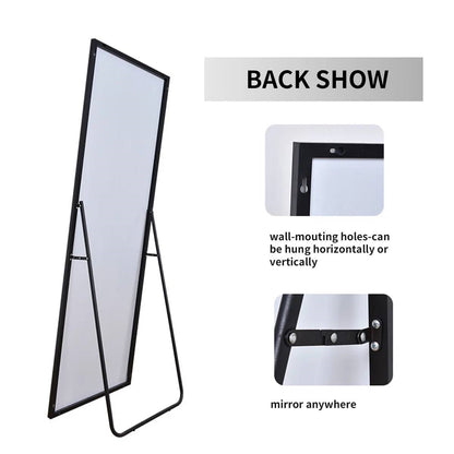 Black 64-inch Full Length Floor Mirror with Stand and Wall Mounting Holes