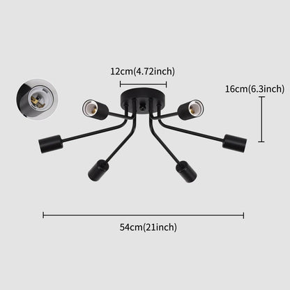 Black Mid-Century Modern 6-Light Flush Mount Sputnik Ceiling Light