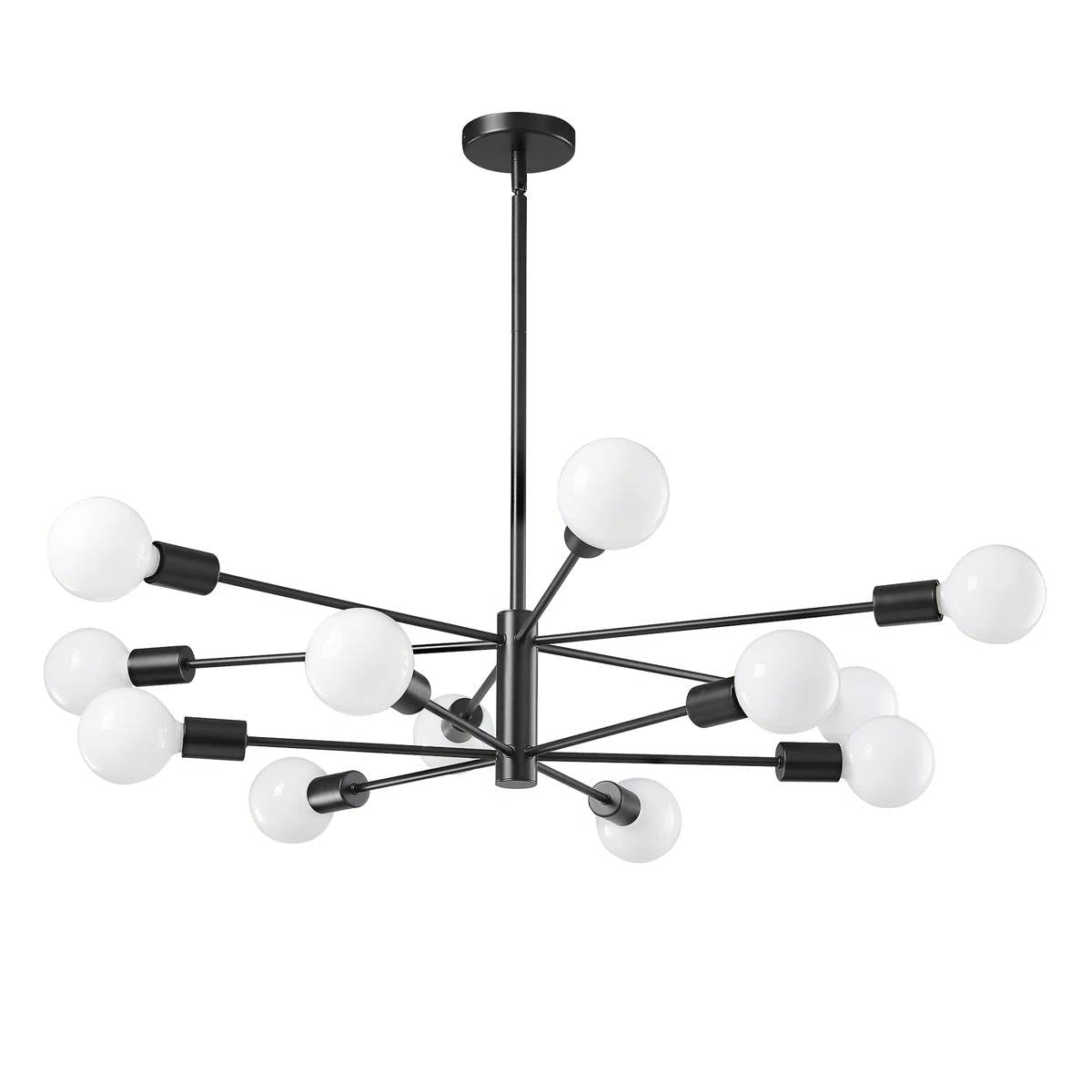 Black 33-inch Modern 12-Light Dimmable Sputnik Chandelier Lamp