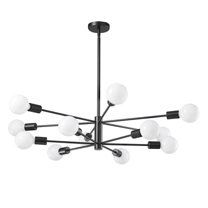 Black 33-inch Modern 12-Light Dimmable Sputnik Chandelier Lamp
