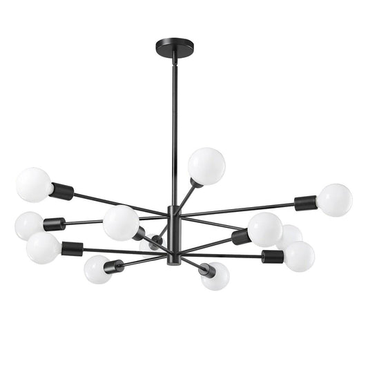 Black 33-inch Modern 12-Light Dimmable Sputnik Chandelier Lamp