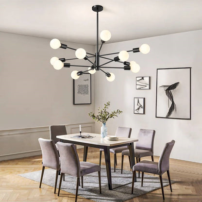 Black 33-inch Modern 12-Light Dimmable Sputnik Chandelier Lamp