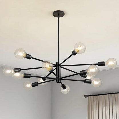 Black 33-inch Modern 12-Light Dimmable Sputnik Chandelier Lamp