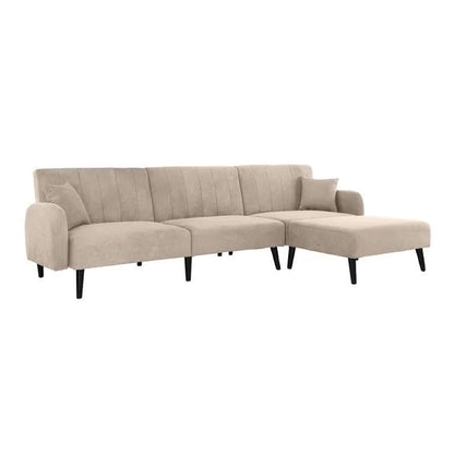 Modern Mid-Century Beige Linen Upholstered Sleeper Sectional Sofa