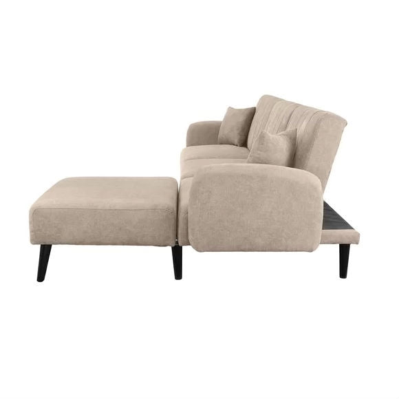 Modern Mid-Century Beige Linen Upholstered Sleeper Sectional Sofa