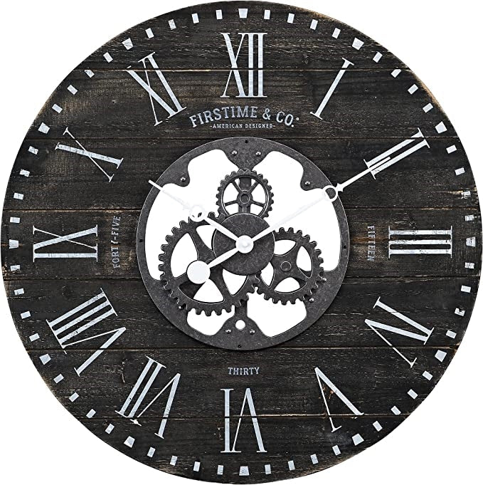 Industrial FarmHome Round Oversized Wall Clock in Rustic Black