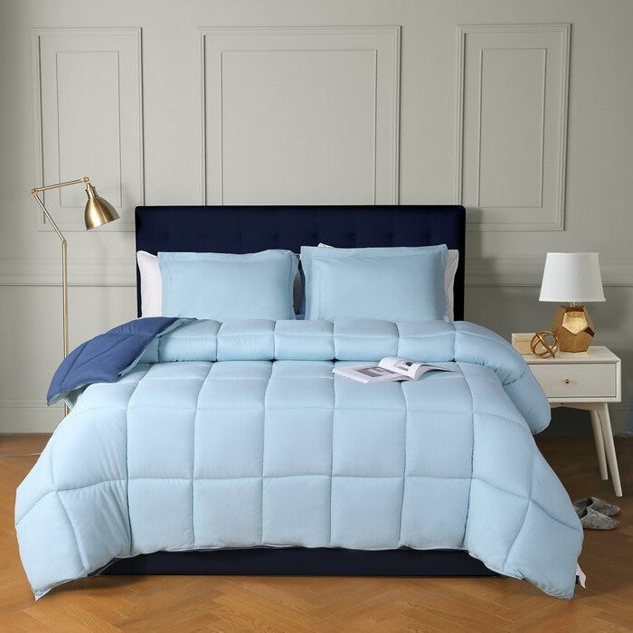 Twin/Twin XL Traditional Microfiber Reversible 3 Piece Comforter Set in Blue/Navy — Chic Home-Decor