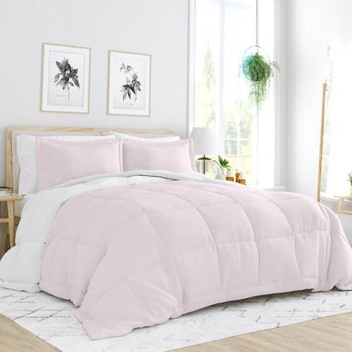 King/Cal King 3-Piece Microfiber Reversible Comforter Set Blush Pink and White — Chic Home-Decor