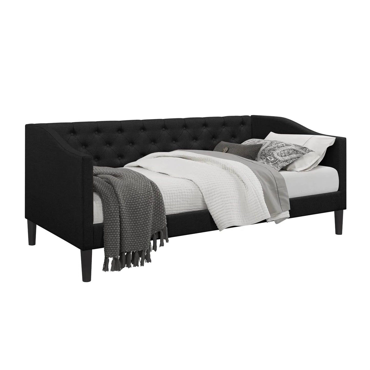 Twin size Modern Black Fabric Upholstered Button-Tufted Daybed — Chic Home-Decor
