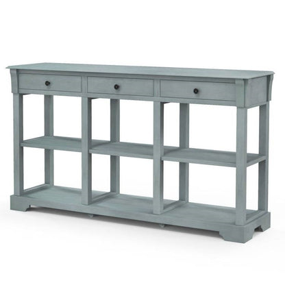 Blue Retro Entryway Console Table 3 Drawer Open Shelves