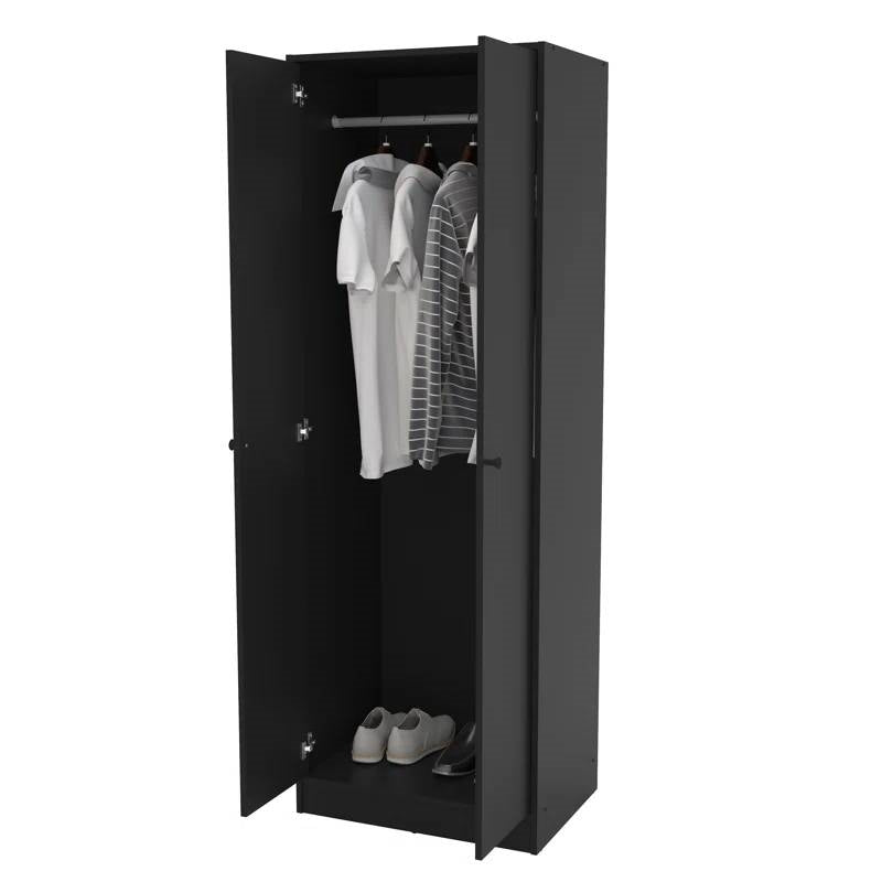 Modern Black  2-Door Wardrobe Armoire Cabinet with Clothes Hanging Rod