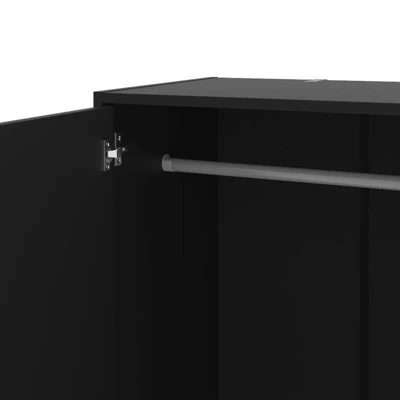 Modern Black  2-Door Wardrobe Armoire Cabinet with Clothes Hanging Rod