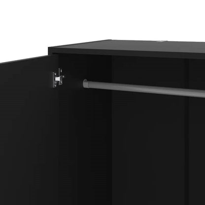 Modern Black  2-Door Wardrobe Armoire Cabinet with Clothes Hanging Rod