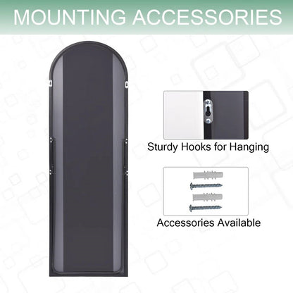 Black 64-inch Full Length Arched Floor Mirror with Stand and Wall Hanging Screws