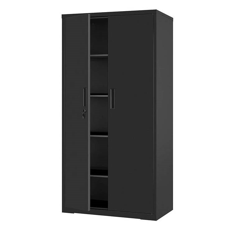Black Steel Lockable Storage Cabinet Shelving Unit with 4 Adjustable Shelves — Chic Home-Decor
