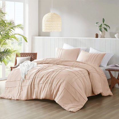 Twin/Twin XL Microfiber Pleated Soft Washed Comforter Set Pink
