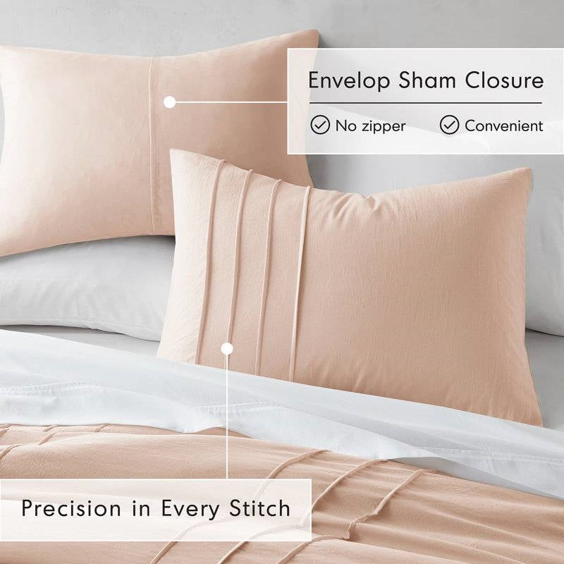 Twin/Twin XL Microfiber Pleated Soft Washed Comforter Set Pink