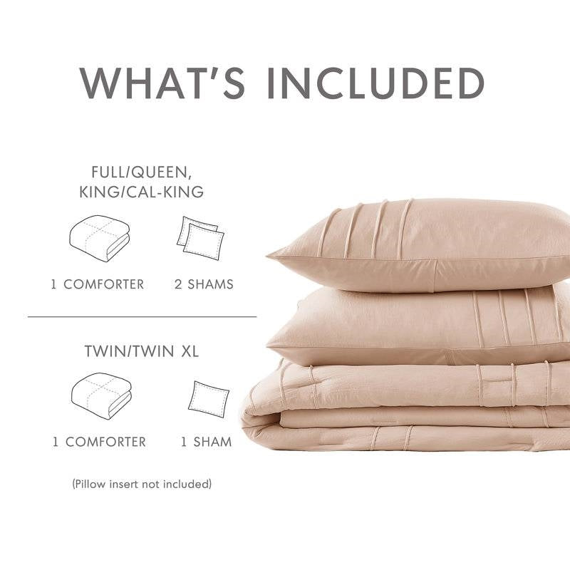 Twin/Twin XL Microfiber Pleated Soft Washed Comforter Set Pink