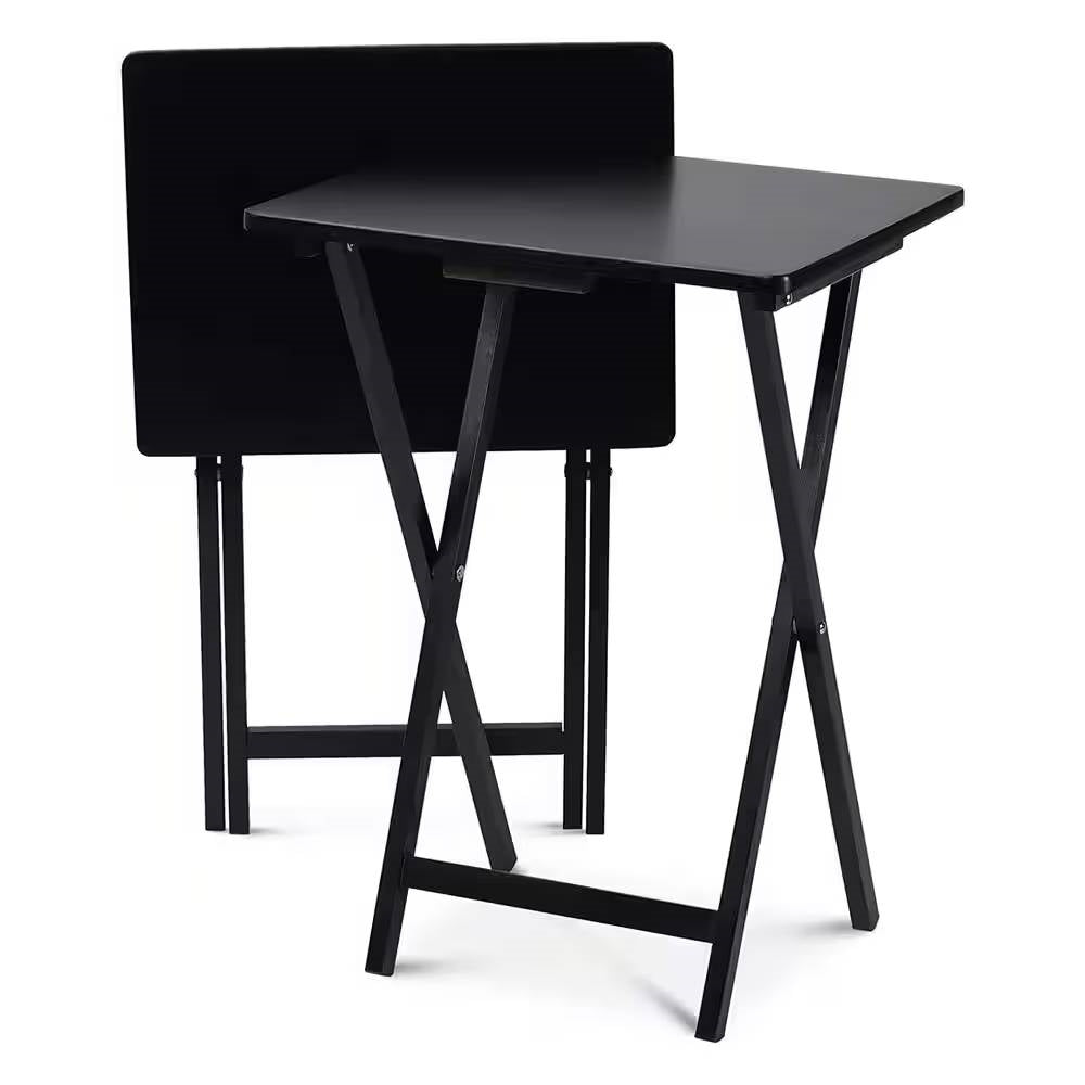 Set of 2 - Folding TV Tray Table Wood Finish – Black