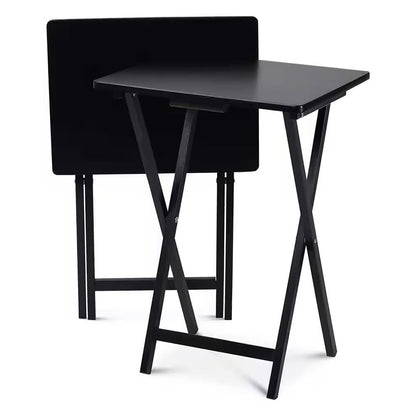 Set of 2 - Folding TV Tray Table Wood Finish – Black