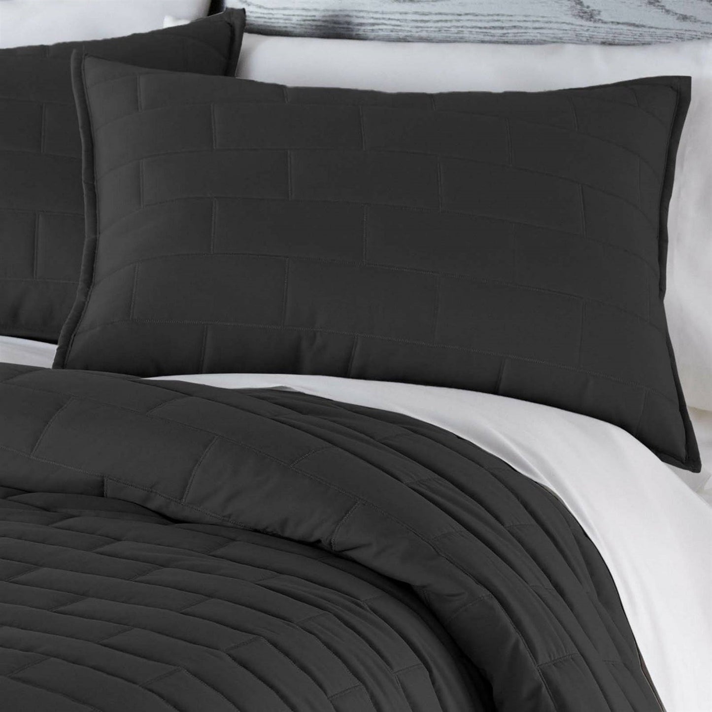 Twin/Twin XL Black Modern Brick Stitch Microfiber Reversible 2 Piece Quilt Set — Chic Home-Decor