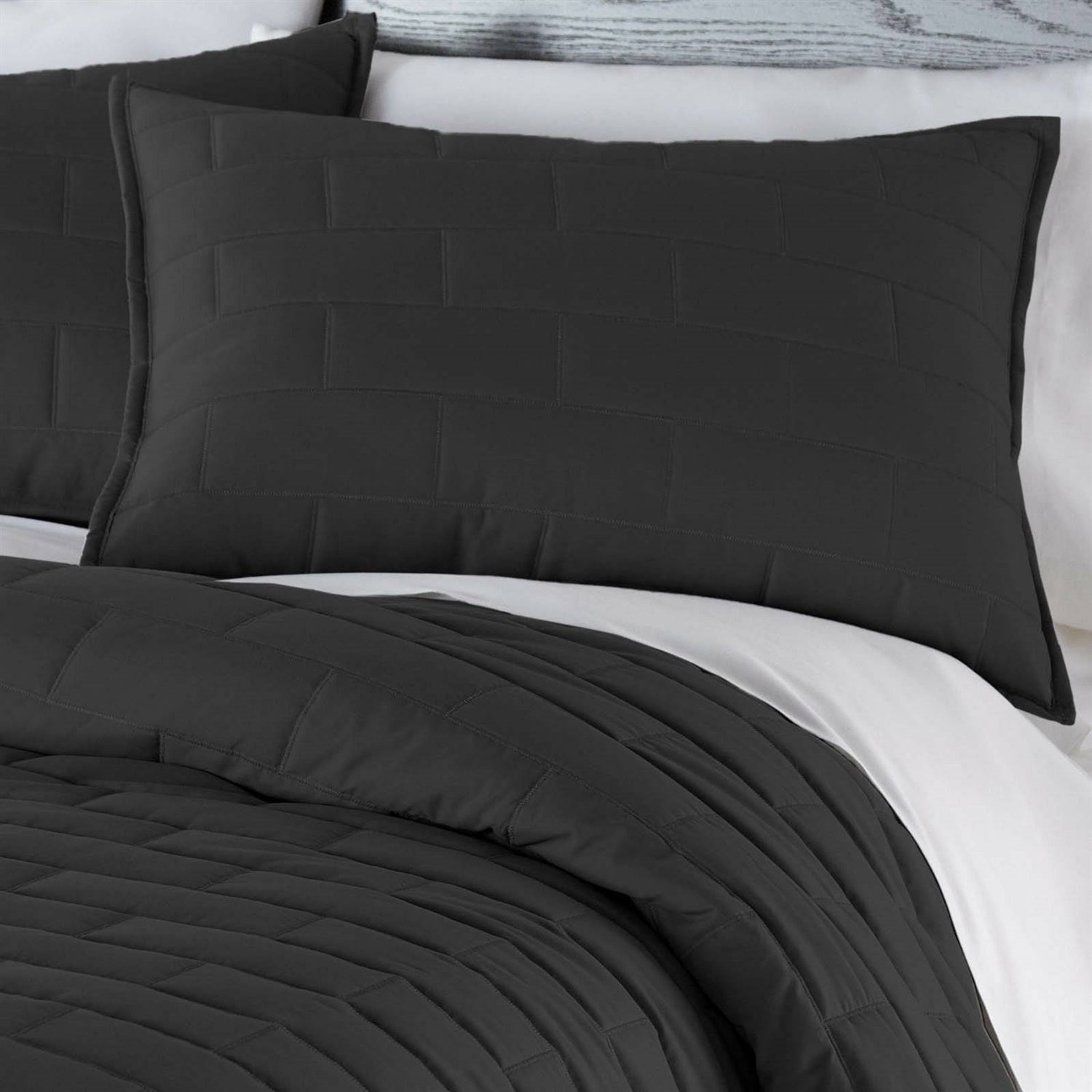 Twin/Twin XL Black Modern Brick Stitch Microfiber Reversible 2 Piece Quilt Set — Chic Home-Decor