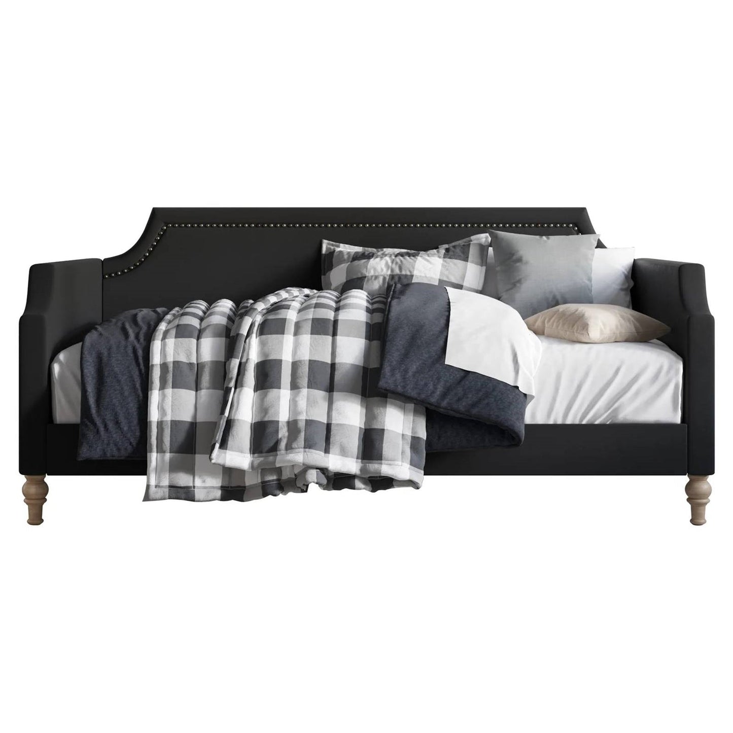 Twin size Black Polyester Fabric Upholstered Daybed with Nailhead Trim — Chic Home-Decor