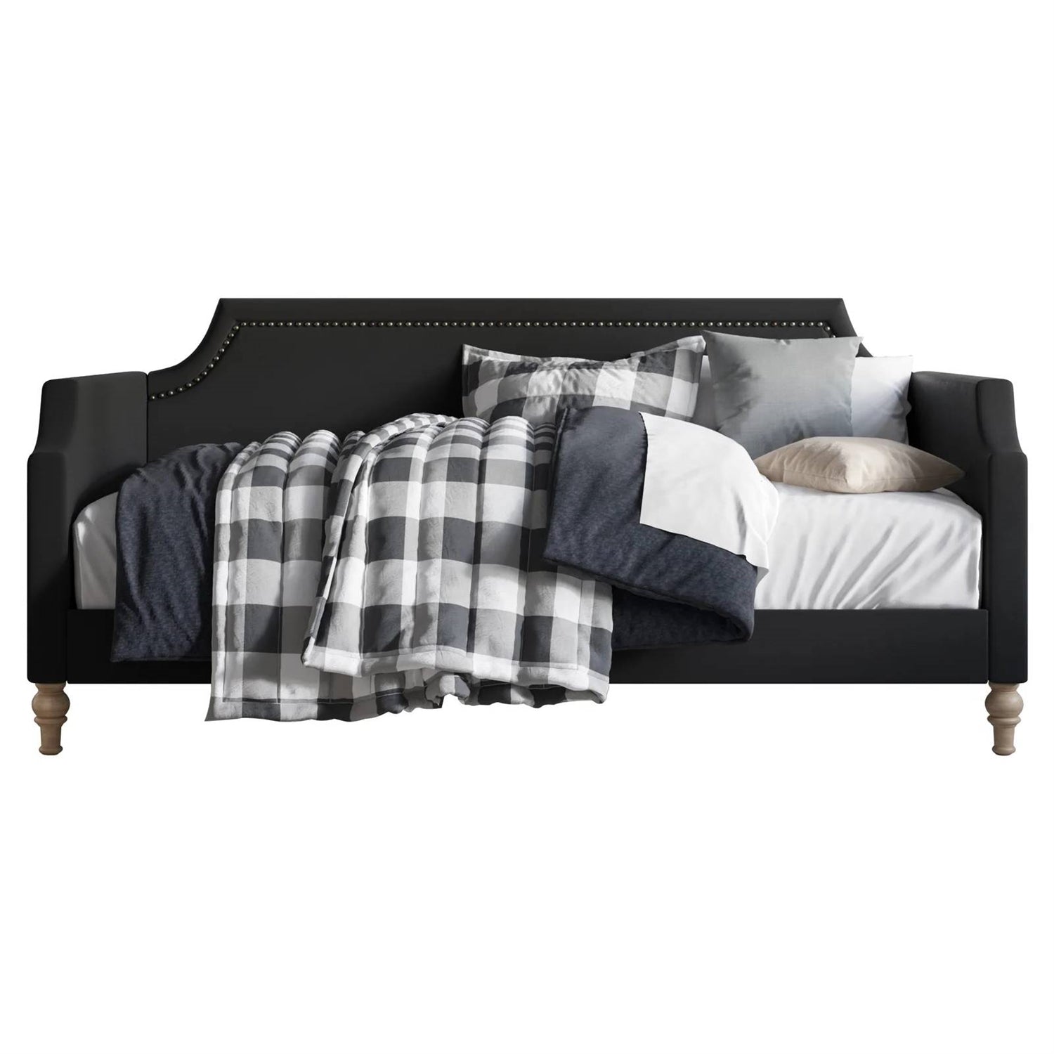 Twin size Black Polyester Fabric Upholstered Daybed with Nailhead Trim — Chic Home-Decor
