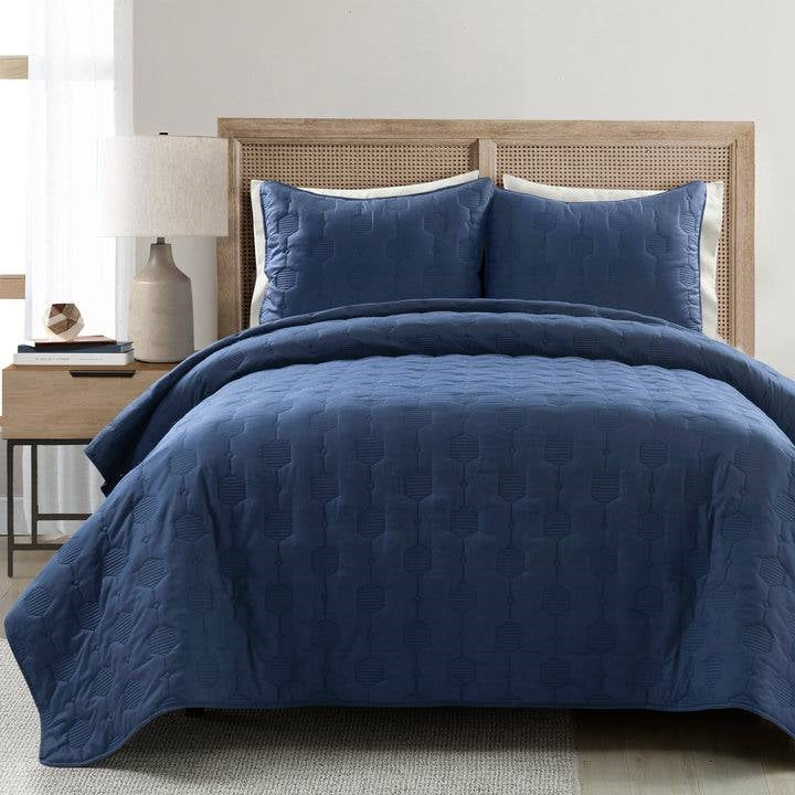 King/California King size Lightweight Blue Textured Cotton 3 Piece Quilt Set — Chic Home-Decor