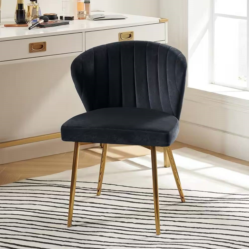 Black Velvet Upholstered Wingback Accent Side Chair w/ Gold Metal Legs — Chic Home-Decor
