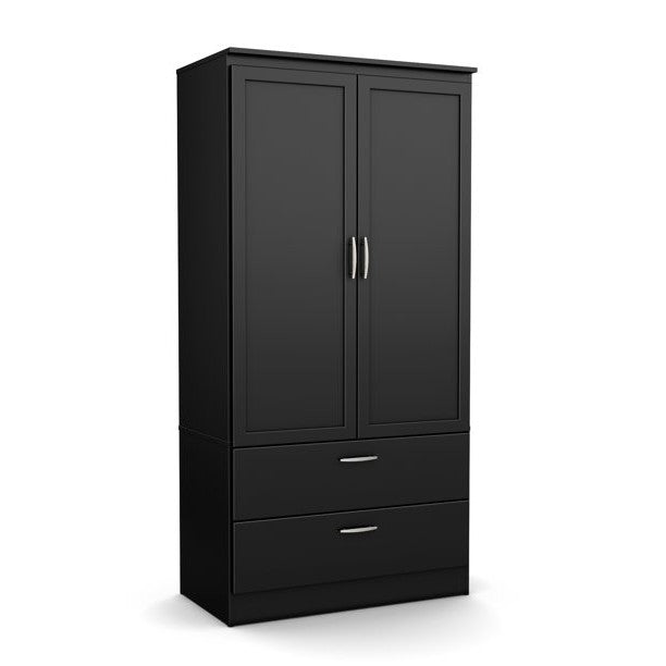 Modern Two Door Wardrobe Armoire with Two Drawers and Hanging Rod Storage, Black — Chic Home-Decor