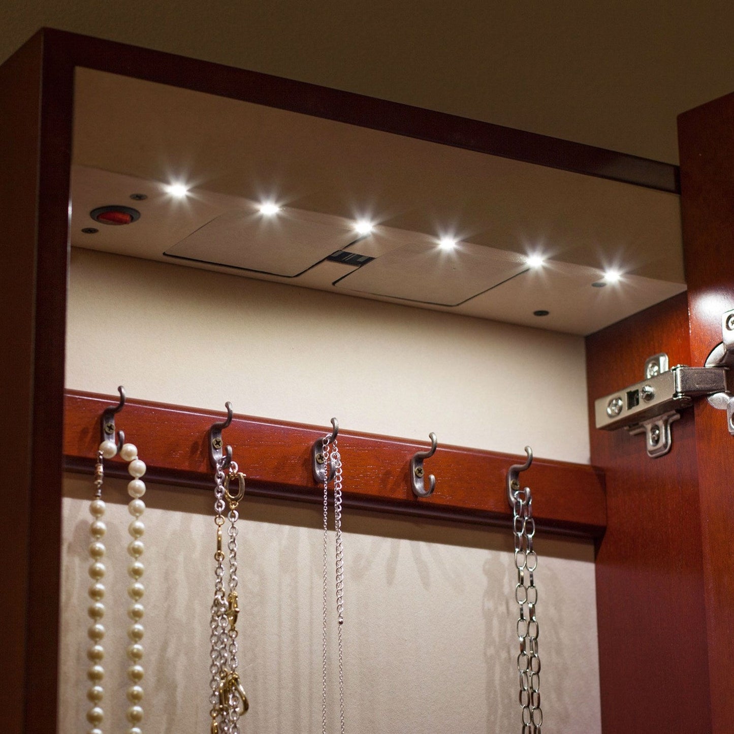 Wall Mounted Locking Jewelry Armore with Mirror in Cherry Wood Finish