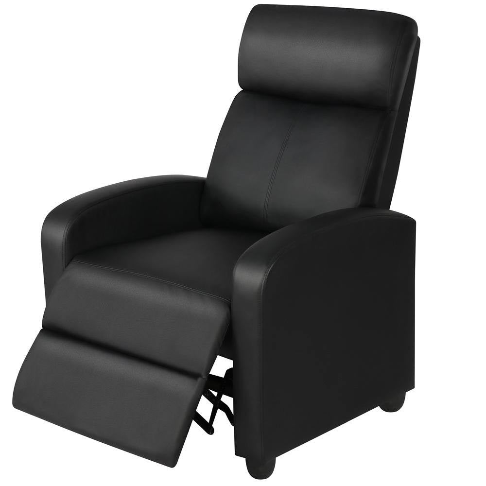 Black High-Density Faux Leather Push Back Recliner Chair — Chic Home-Decor