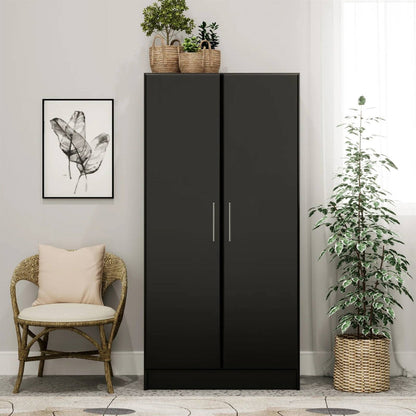 Bedroom Armoire Wardrobe Cabinet with Hanging Rail in Black Wood Finish — Chic Home-Decor