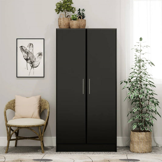 Bedroom Armoire Wardrobe Cabinet with Hanging Rail in Black Wood Finish — Chic Home-Decor