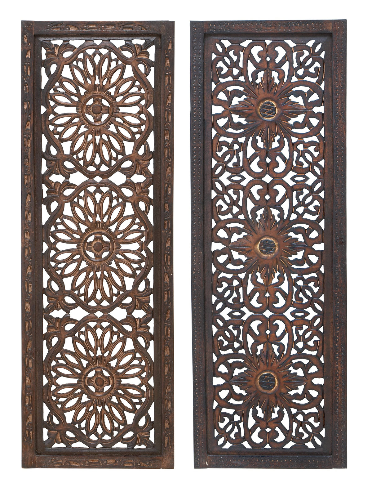 Benzara Floral Hand Carved Wooden Wall Panels, Assortment of Two
