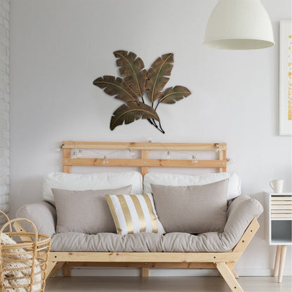 Benzara Metal Wall Decor Palm Leaf Green and Brown