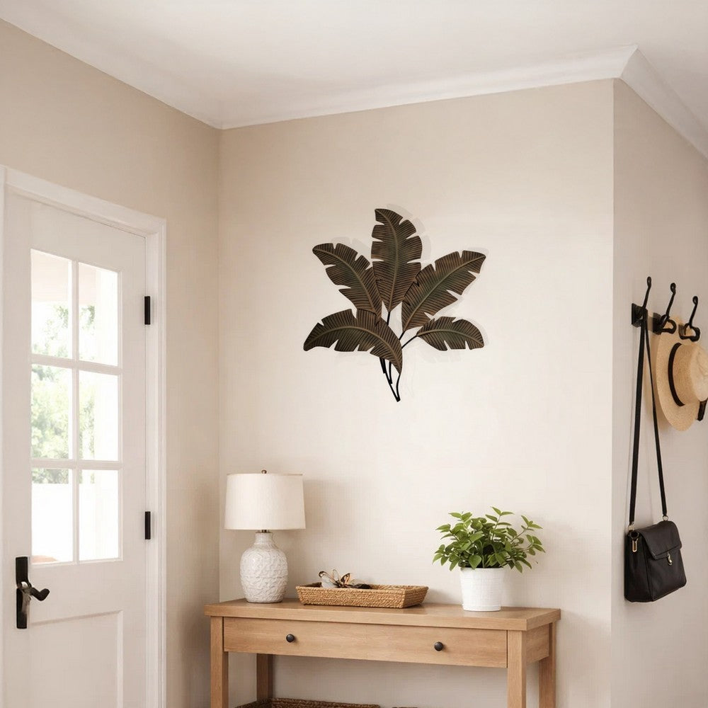 Benzara Metal Wall Decor Palm Leaf Green and Brown